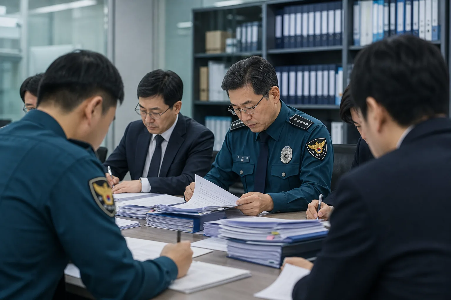 경찰청 브리핑과 사건 기록 전수조사를 표현한 이미지