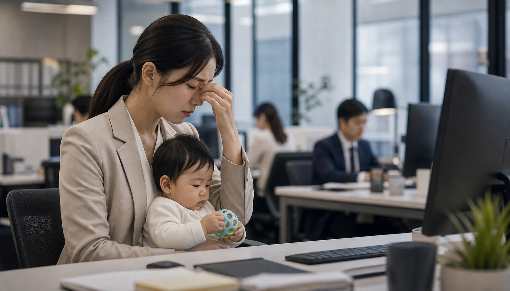 일가정 양립 제도와 기업 책임 논쟁을 표현한 이미지