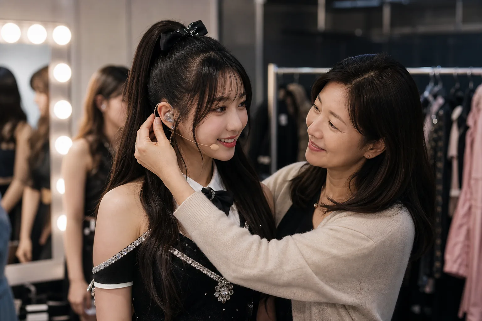 K팝 연습생과 가족의 지원을 표현한 AI 이미지