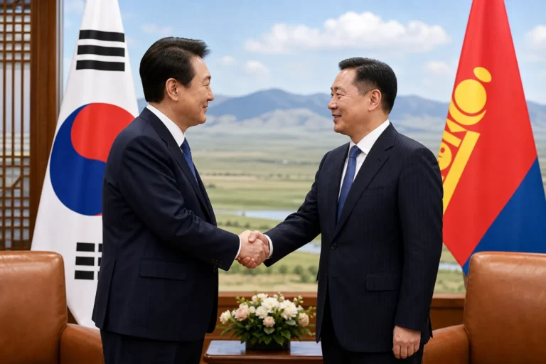 한국과 몽골의 정상외교와 협력 확대를 상징하는 회담장 이미지