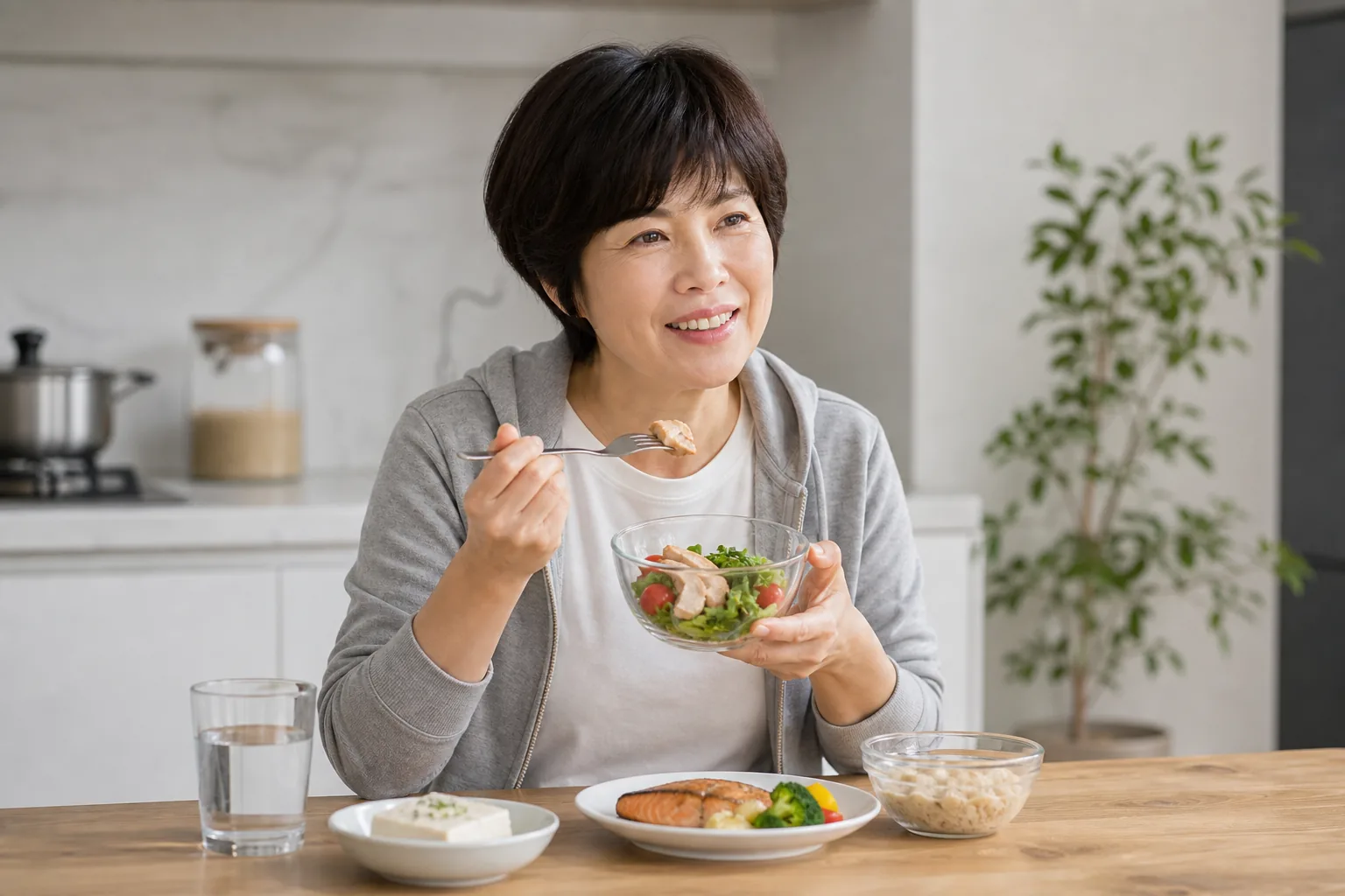 삶은 달걀과 균형 잡힌 단백질 식단 이미지