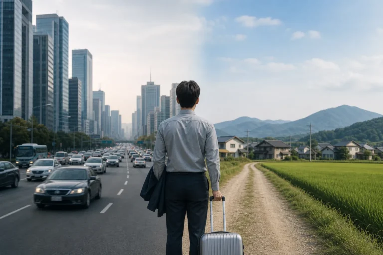 지방 광역시 주거 환경과 직장인 출퇴근을 상징하는 이미지