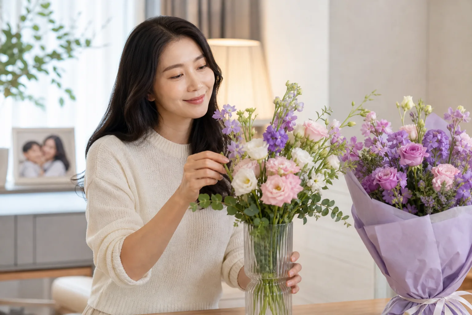 새 가족의 출발과 대중의 응원을 표현한 이미지