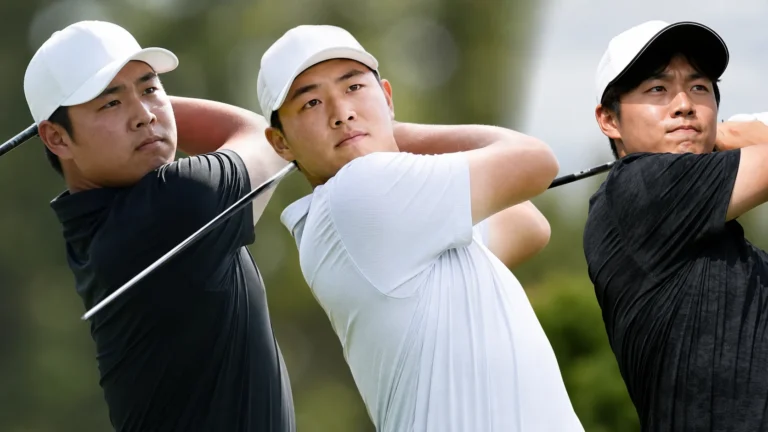 PGA 투어 주말 라운드를 앞둔 한국계 골퍼들의 선전을 표현한 골프장 이미지