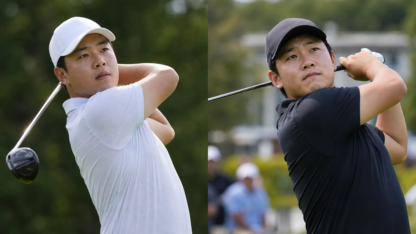 미국 PGA 대회 리더보드와 그린 위 골퍼들을 표현한 이미지