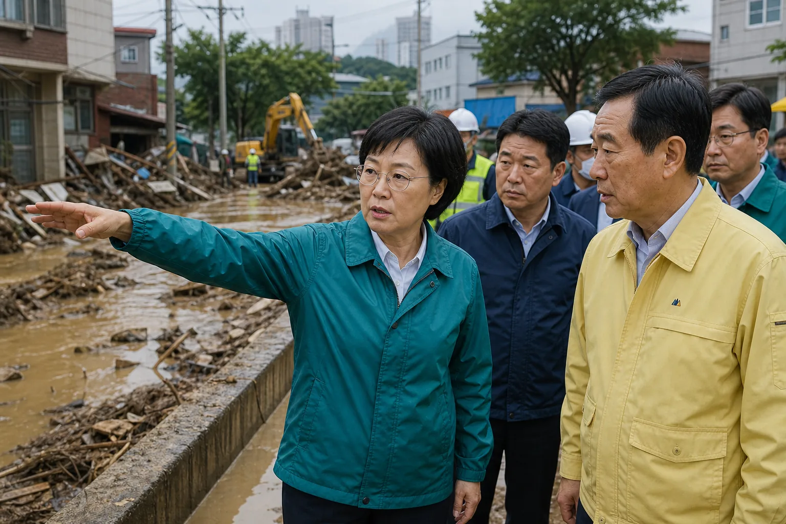 호우 피해지역 현장 점검과 배수시설 확인 이미지