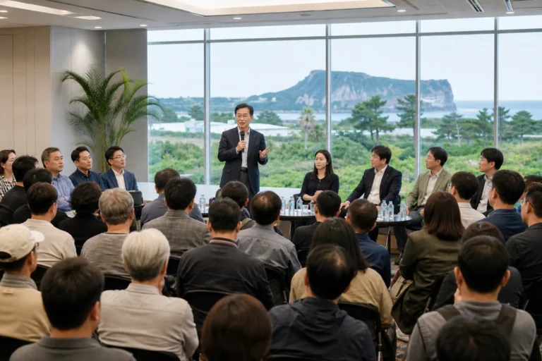 제주 타운홀미팅과 제2공항 갈등관리 논의를 표현한 이미지