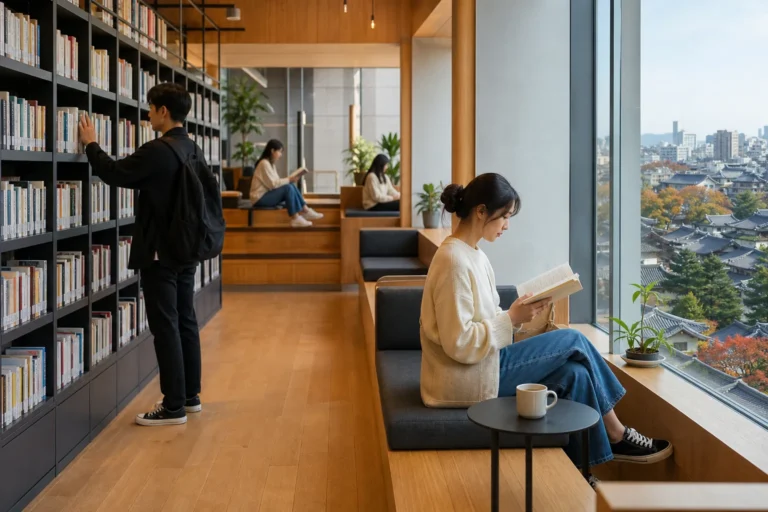 전주 도서관 여행과 독서 문화를 즐기는 젊은 여행자 이미지