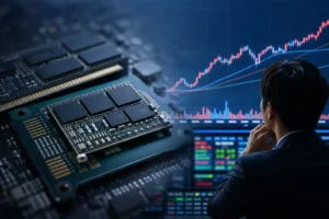 반도체 기업 주가와 나스닥 기대감을 보여주는 증시 이미지