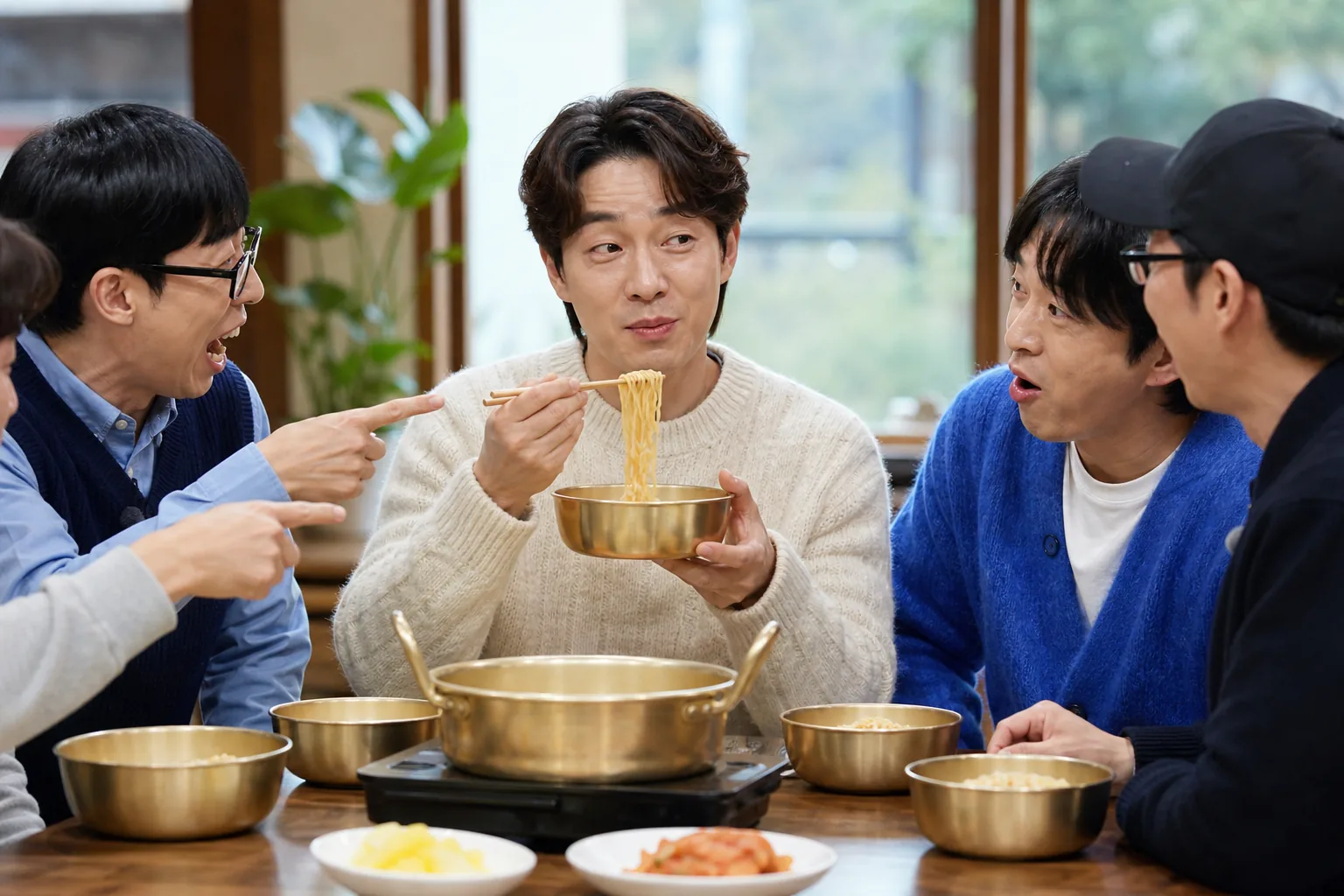 예능 식사 장면과 광고 모델 제약을 표현한 이미지