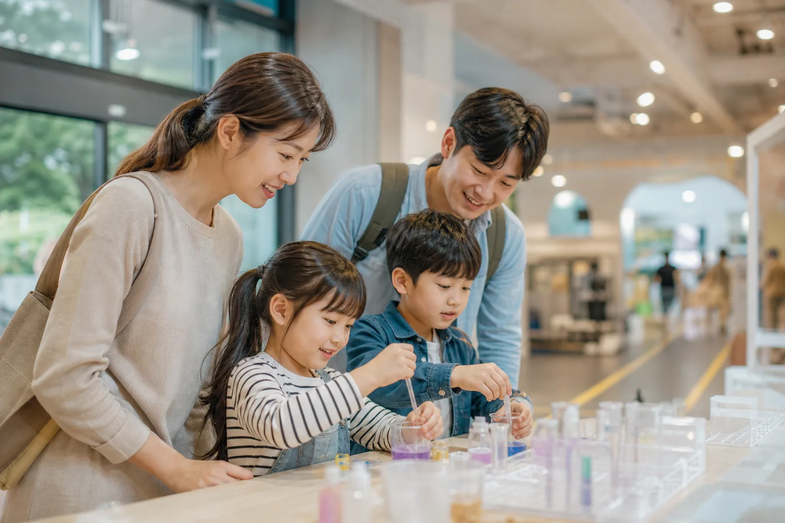 용인 자연 산책과 실내 체험을 함께 즐기는 가족 이미지