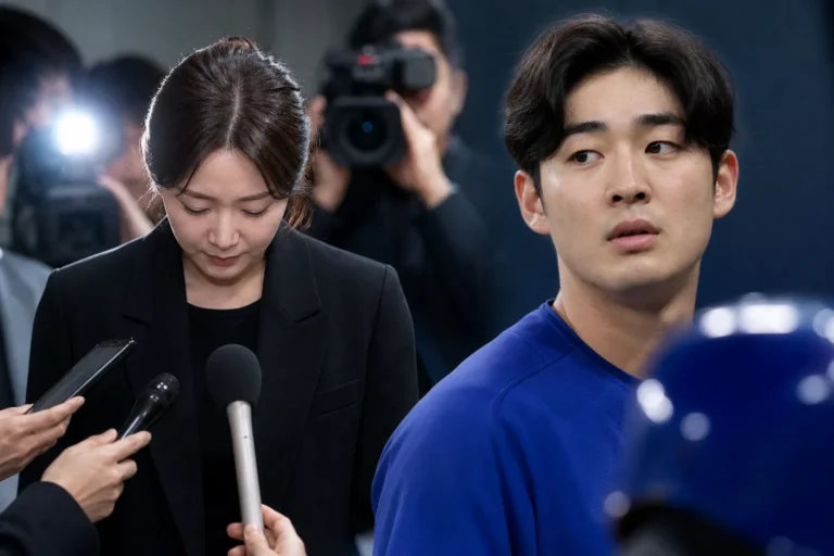 스포츠 경기 후 인터뷰 현장과 미디어 책임을 상징하는 이미지