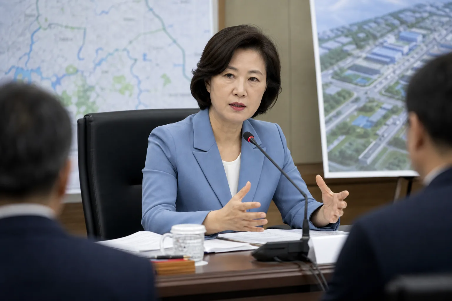 지방정부 예산 재검토와 반도체 기반시설 협업을 상징하는 이미지