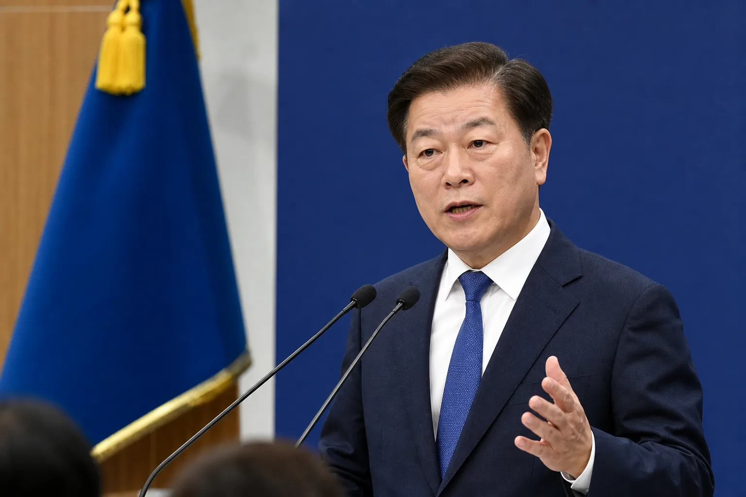 국회 회의장에서 지방정부 리더십을 강조하는 정치 행사 이미지