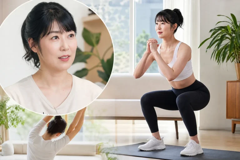 스쿼트와 건강한 생활습관을 표현한 생활 건강 이미지