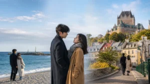 강릉 추억 여행과 퀘벡 다음 여행을 상징하는 이미지