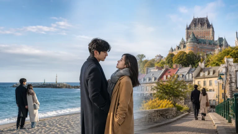 강릉 추억 여행과 퀘벡 다음 여행을 상징하는 이미지