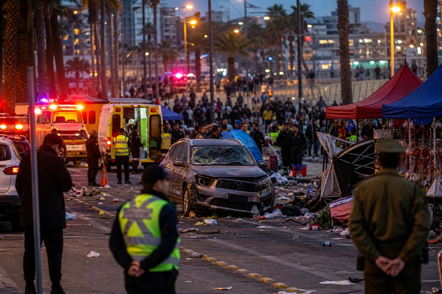 축제 인파 주변 차량 통제와 현장 안전선을 표현한 이미지