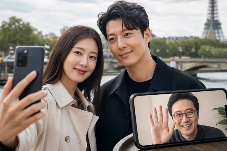 오래된 드라마 촬영지 레스토랑에서 재회한 배우들을 표현한 이미지