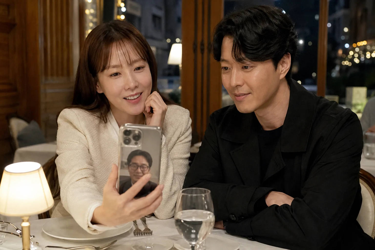 드라마 촬영지로 쓰인 레스토랑에서 추억을 나누는 장면을 표현한 이미지