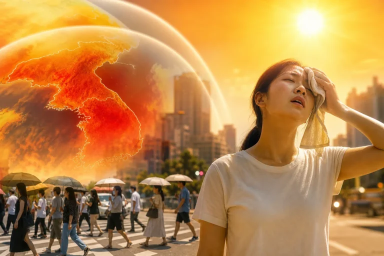 극심한 폭염이 이어지는 한국 도심과 열기를 표현한 이미지