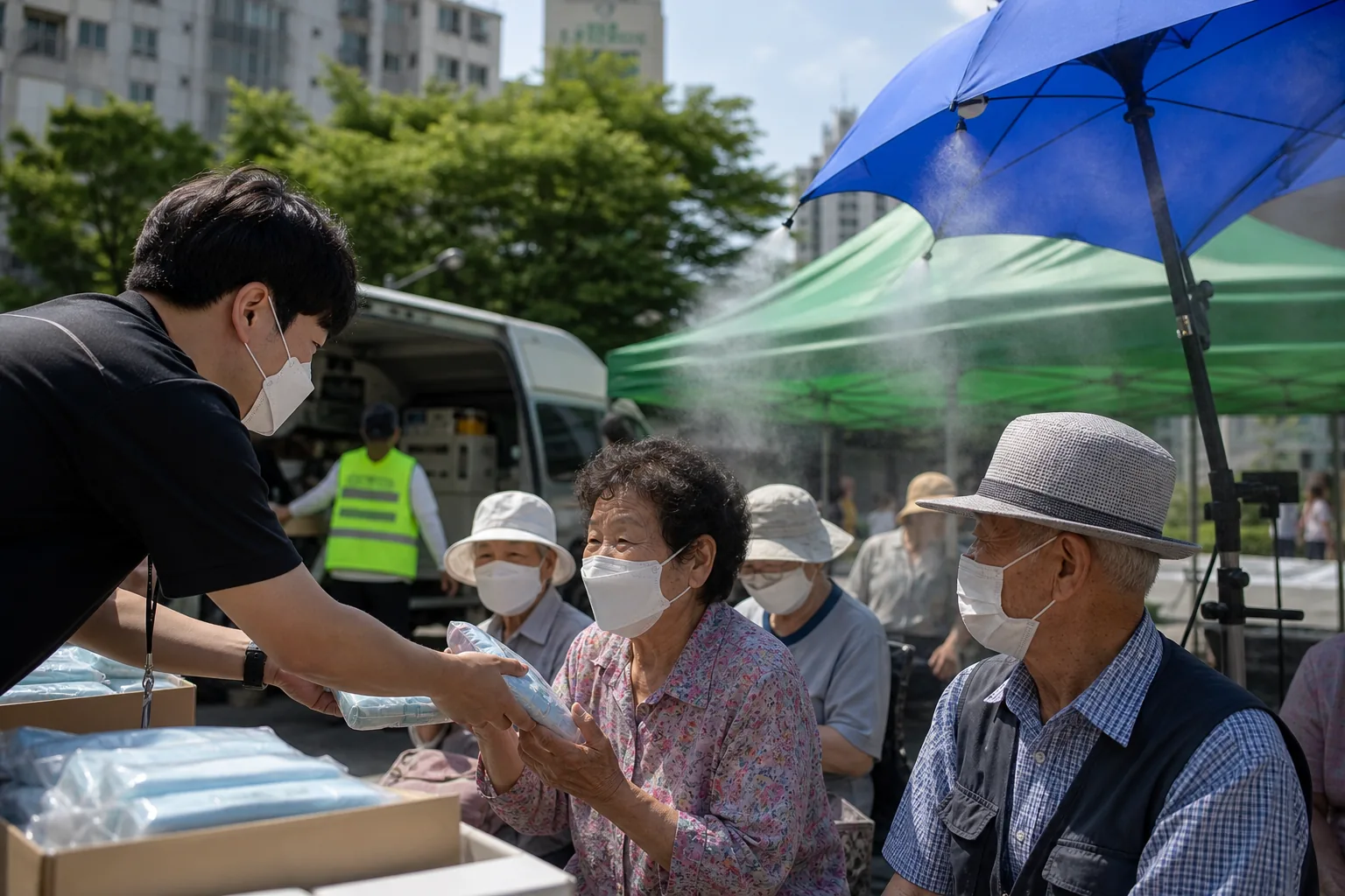 한반도를 덮은 열돔과 지자체 폭염 대응을 표현한 이미지
