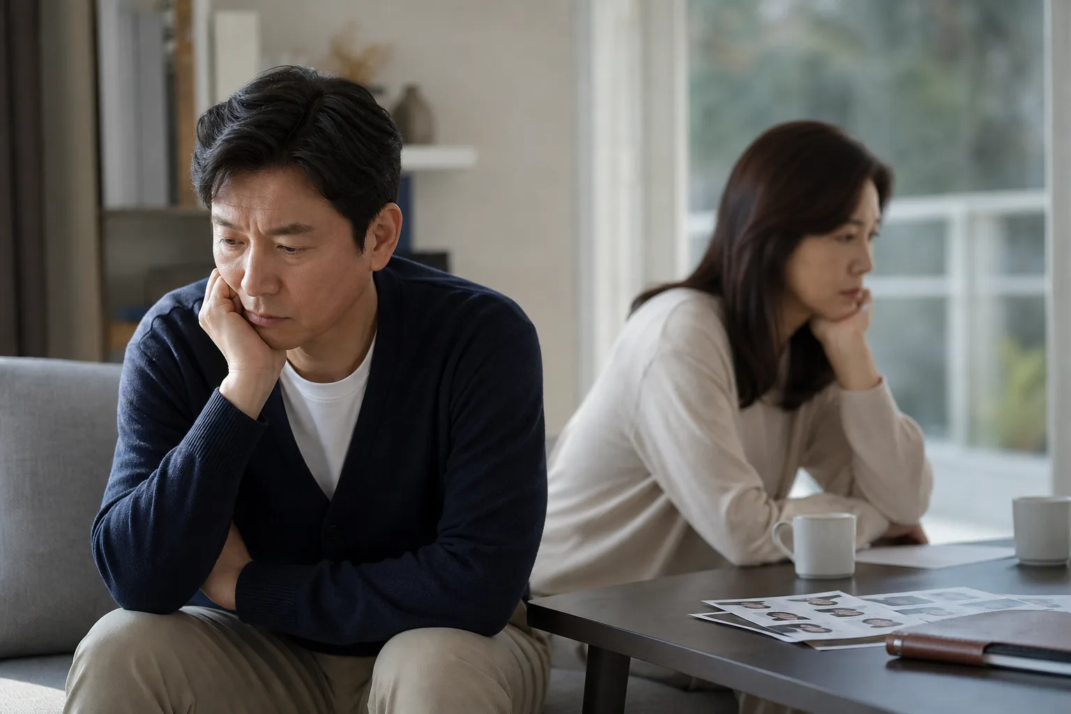 재혼 상담과 장기 맞선 피로감을 표현한 이미지