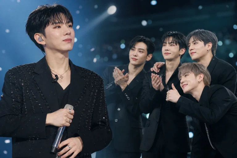 몬스타엑스 멤버들이 기현 솔로 무대를 응원하는 장면을 표현한 이미지