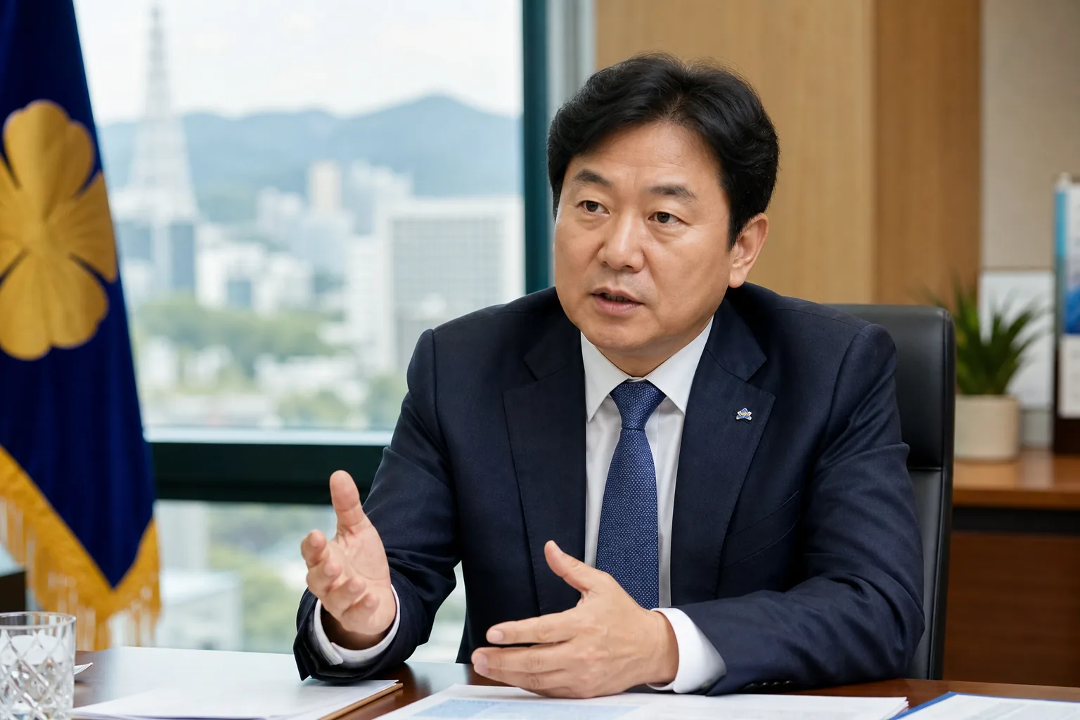 지역 정치 기자회견과 정책 자료를 표현한 이미지