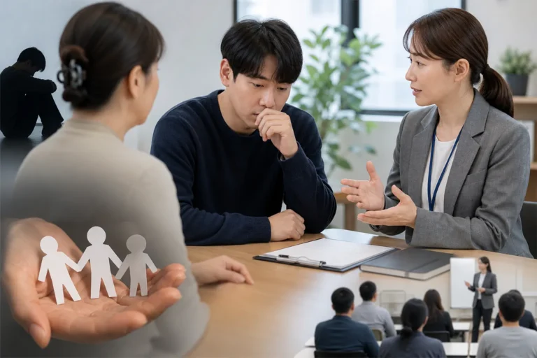 경계성 지능인 지원과 사회복지 상담을 표현한 이미지