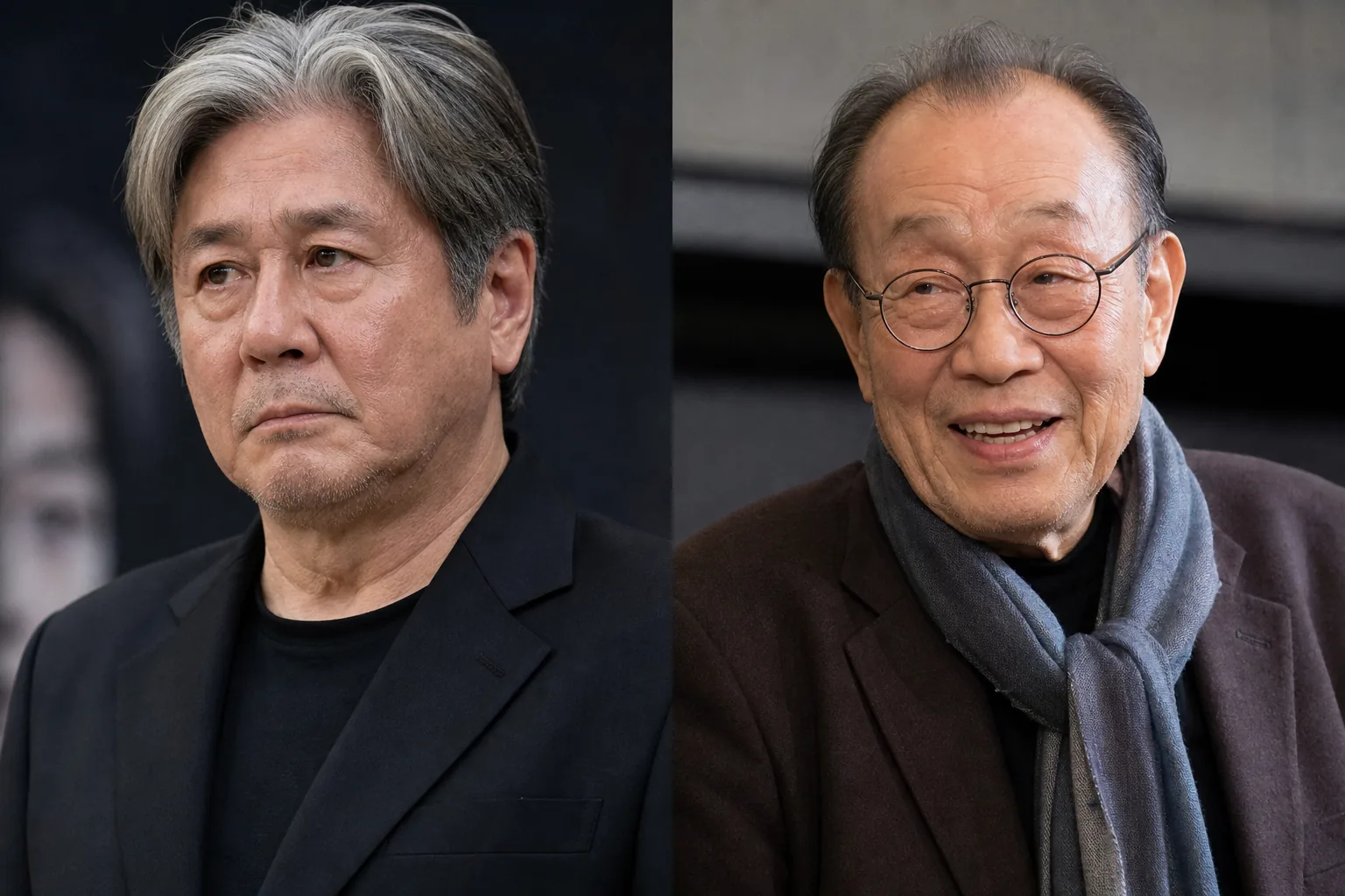 중견 배우들이 예능 스튜디오에서 대화를 나누는 모습
