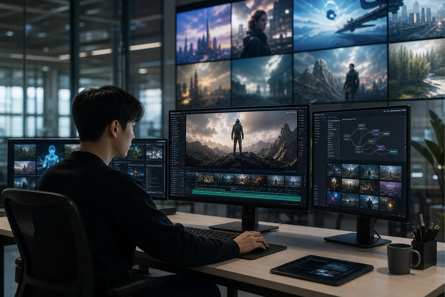 생성형 AI 영상 제작 도구와 크리에이터 워크플로를 시각화한 이미지