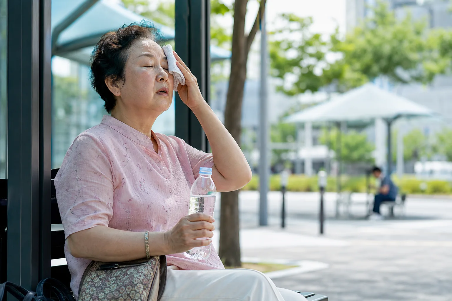 비 온 뒤 습한 도심과 폭염 안전 안내를 표현한 이미지