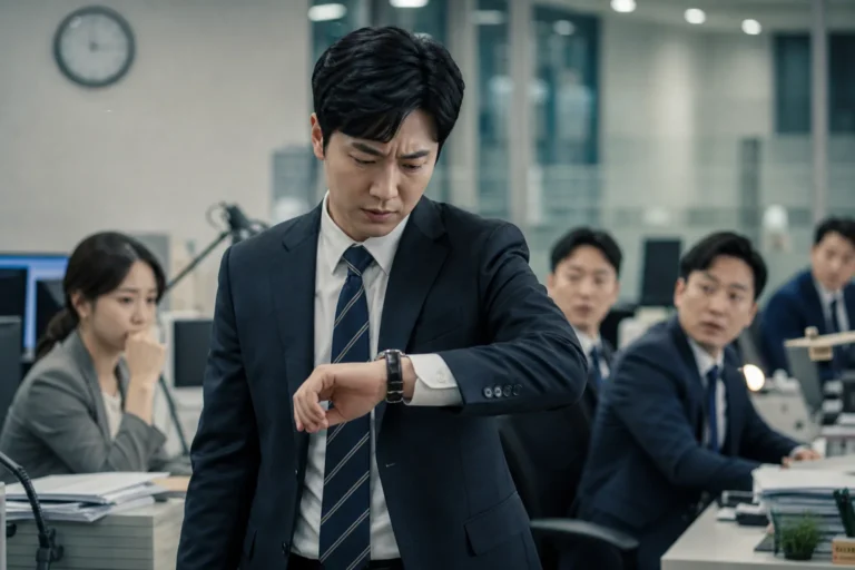 점심시간 지연과 조기퇴근 논란을 표현한 사무실 이미지