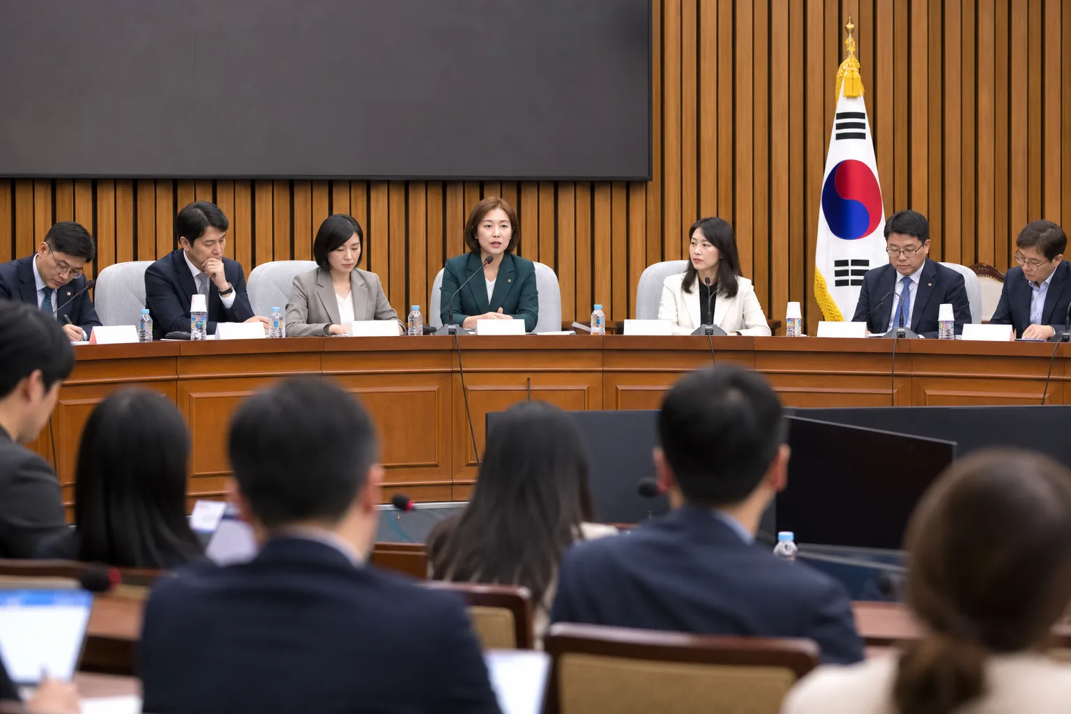 검찰과 경찰의 수사 기록을 비교 검토하는 형사사법 회의 장면