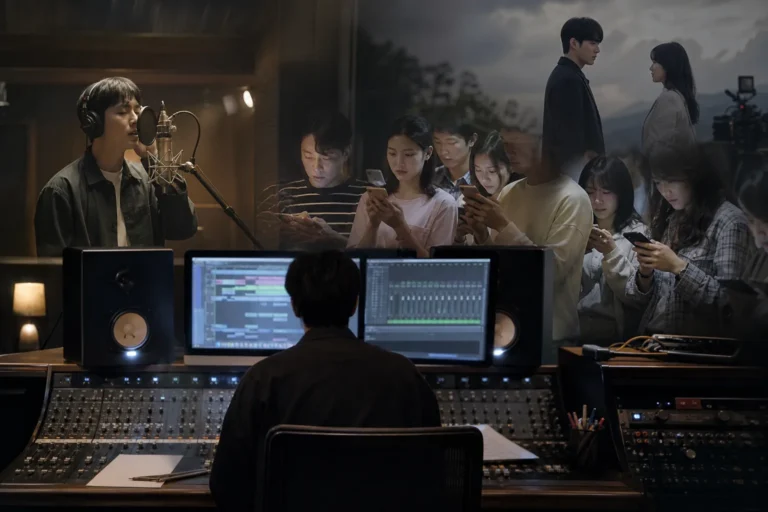 드라마 OST 제작과 공개 논란을 상징하는 녹음실 이미지
