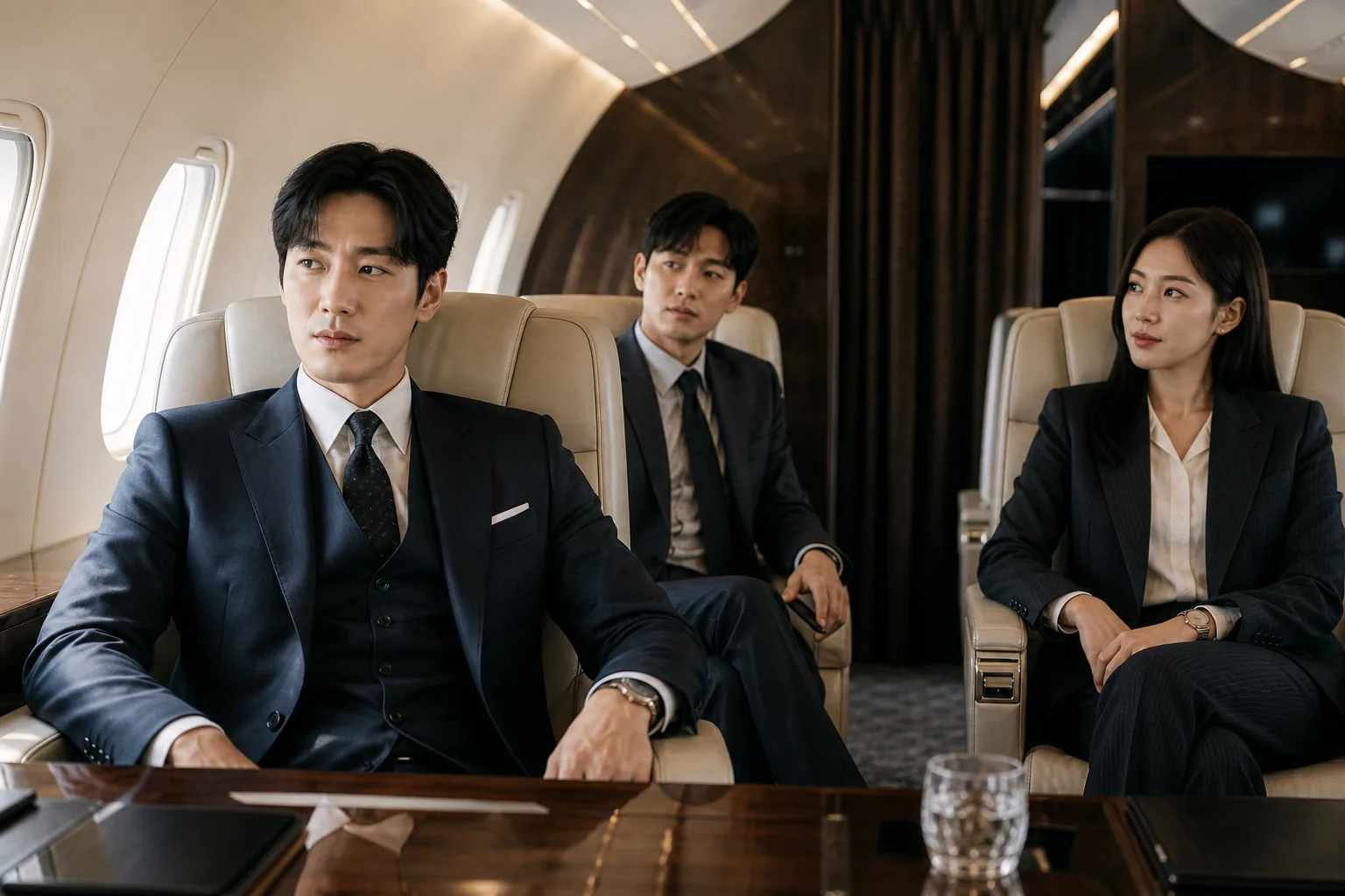 전용기 내부에서 출동을 준비하는 수사팀 분위기를 표현한 이미지