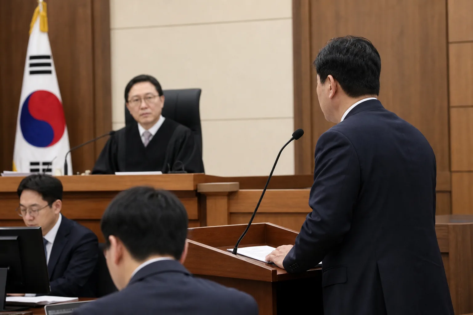 법정에서 진행되는 보석 심문 절차 이미지