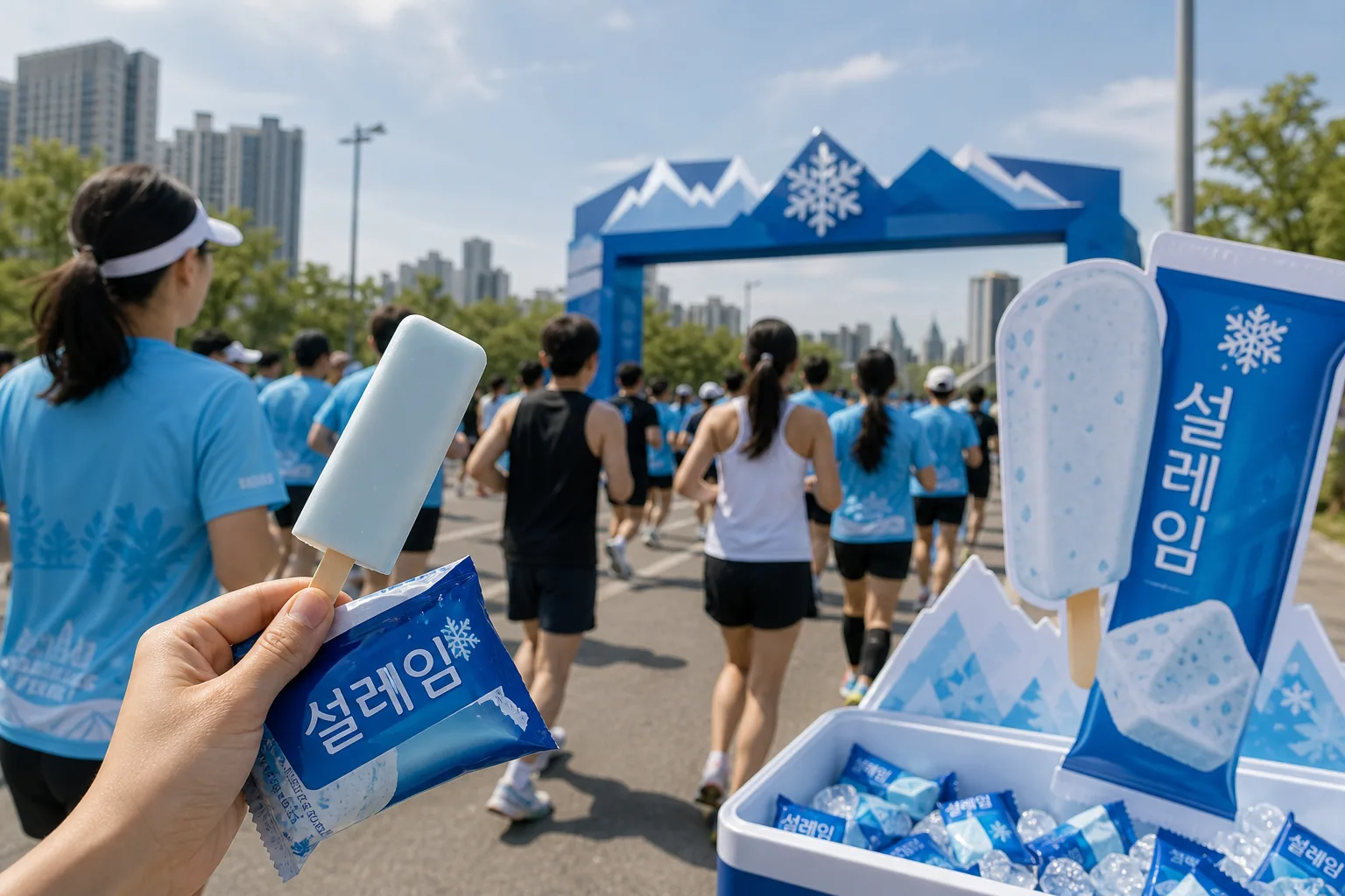 도심 러닝 행사와 브랜드 체험 공간을 찾은 참가자들