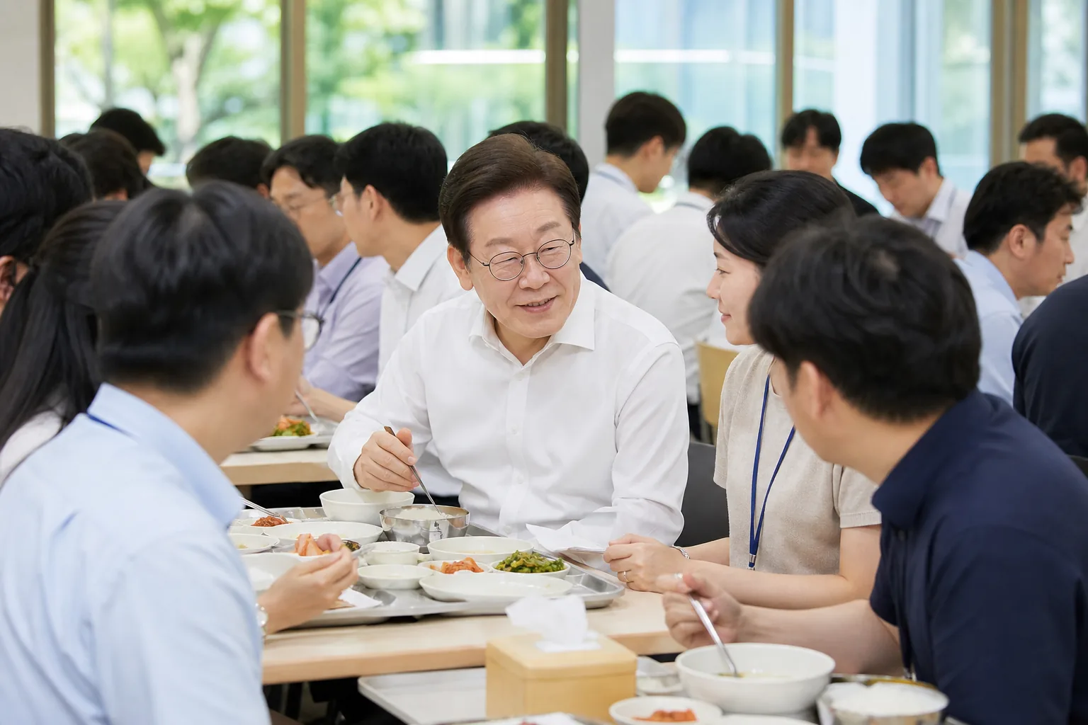 청와대 격무 부서 직원과 정책 제안 우수 직원 간담 분위기