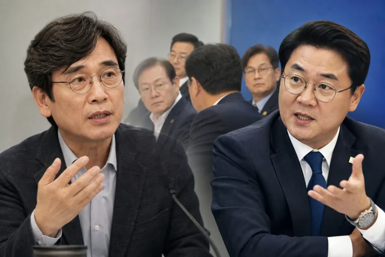 여권 내 정치 논쟁과 국회 분위기를 상징하는 뉴스 이미지