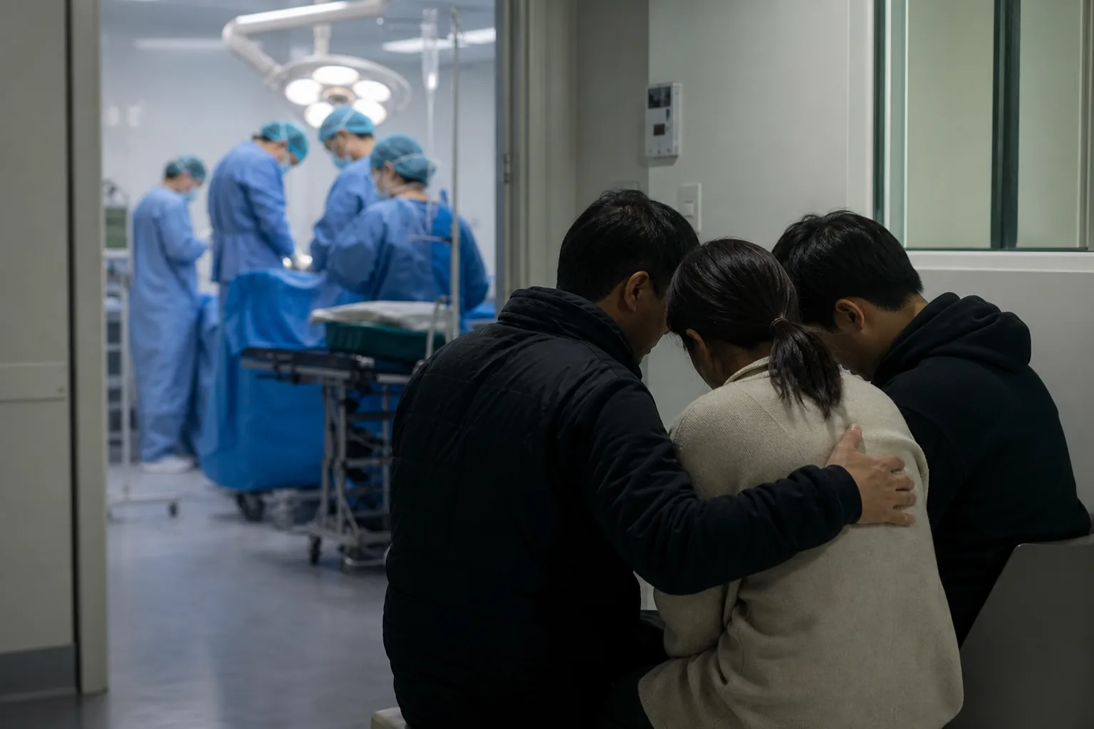 병원 복도에서 생명나눔을 상징하는 따뜻한 장면