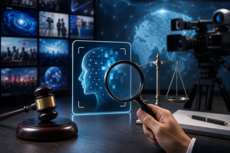 AI 생성물 표시제와 미디어 정책 변화를 상징하는 이미지