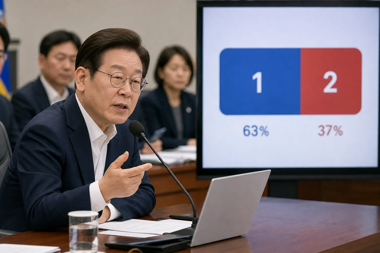 정부 업무보고에서 온라인 설문을 진행하는 장면 이미지