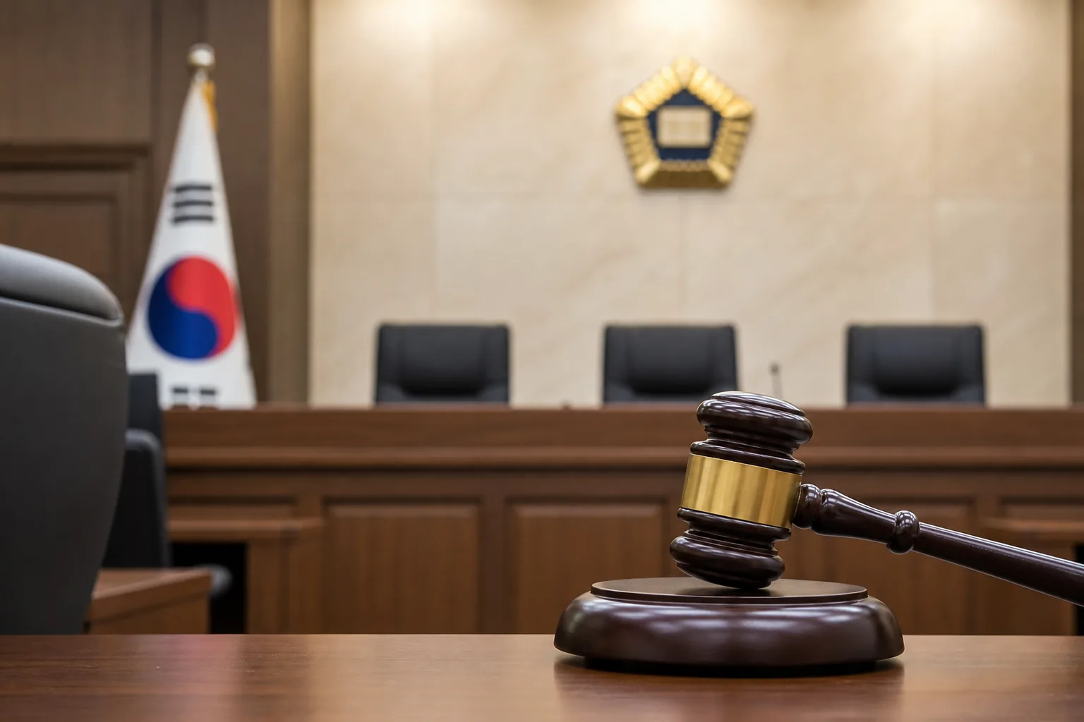 형사재판에서 증거와 진술을 검토하는 법정 장면