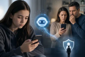 청소년 AI 챗봇 안전 알림을 상징하는 이미지
