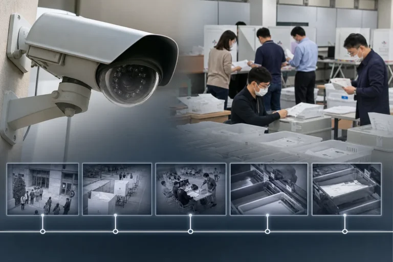 투표소 선거관리와 CCTV 기록을 상징하는 이미지