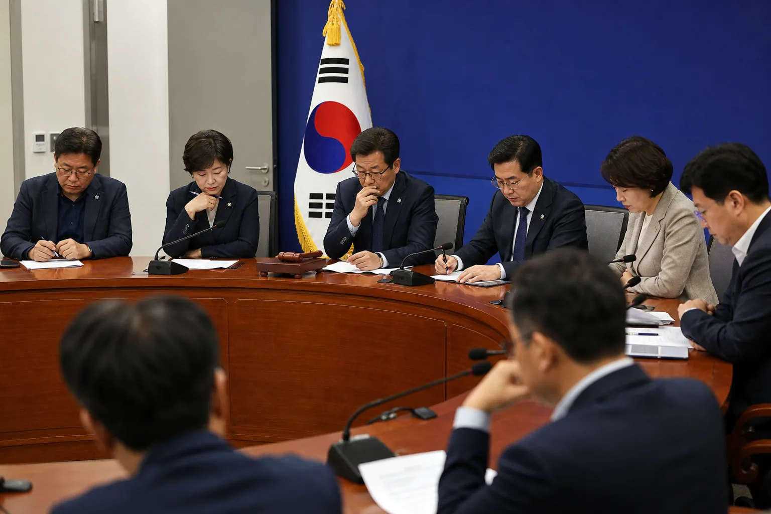 정당 지도부 회의와 후보 자격 심사를 상징하는 이미지