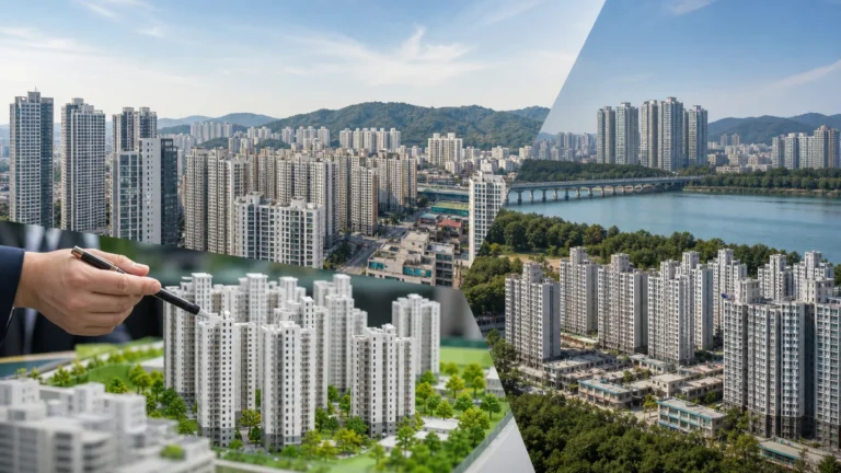수도권 아파트 단지와 부동산 시장 흐름을 보여주는 이미지