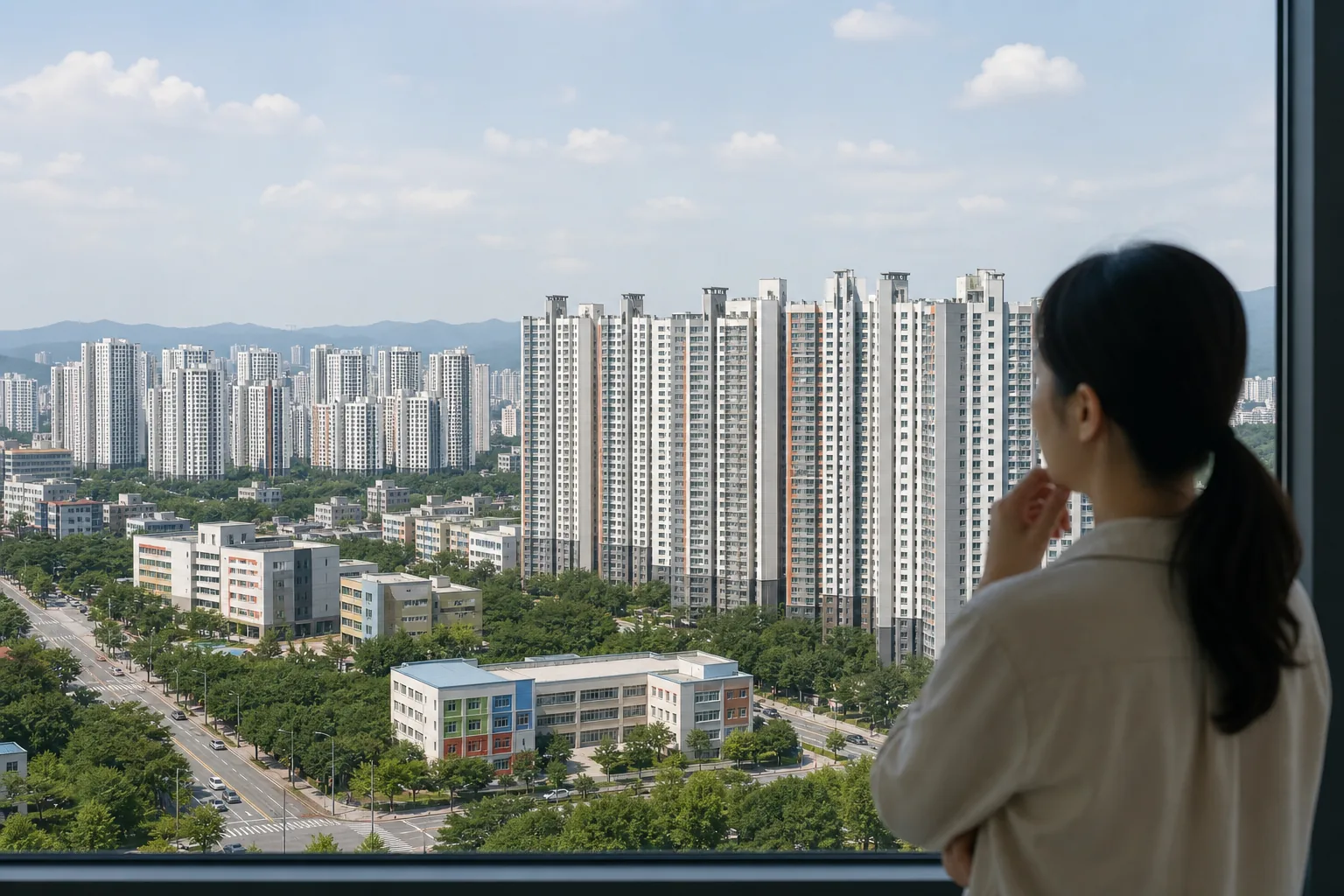 아파트 가격 그래프와 대출 상담 자료가 놓인 부동산 사무실